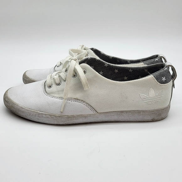 Adidas women's white with grey casual canvas and leather flat sneaker Sz 7.5 - Picture 5 of 12